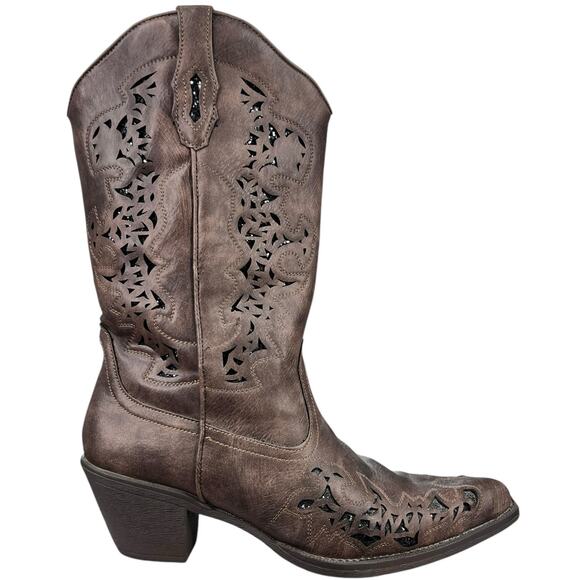 Roper Women’s Alisa Brown Faux Leather Western Cowgirl Boot Size US 8.5 - Picture 1 of 10